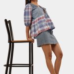 Denim & Plaid Patchwork Tie-Front Top