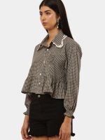Checkered Crop Shirt Top Bundle with Lace Collar - Image 4