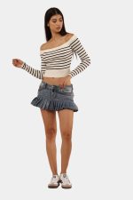Pleated Denim Mini Skirt - Image 7