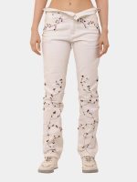Floral Embroidered White Denim Pants - Image 2