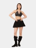 Black Tennis Skirt – Upcycled Asymmetrical Denim Mini - Image 5