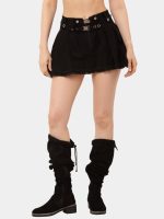 Black Tennis Skirt – Upcycled Asymmetrical Denim Mini - Image 3