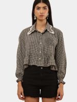 Checkered Crop Shirt Top Bundle with Lace Collar - Image 3