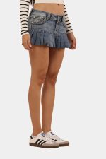Pleated Denim Mini Skirt - Image 6
