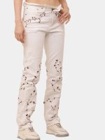 Floral Embroidered White Denim Pants - Image 6