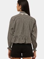 Checkered Crop Shirt Top Bundle with Lace Collar - Image 2