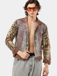 Satin Scarf & Vintage Canvas Jacket – Intricate Stitch Detail