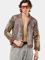 Satin Scarf & Vintage Canvas Jacket – Intricate Stitch Detail