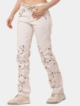 Floral Embroidered White Denim Pants