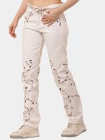 Floral Embroidered White Denim Pants