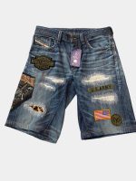 Patch & Distressed Reworked Denim Jorts - Image 2