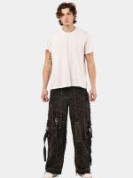 Black Panel Denim Cargo Pants – Contrast Stitch, Rhinestone Detail - Image 2