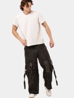 Black Panel Denim Cargo Pants – Contrast Stitch, Rhinestone Detail - Image 16
