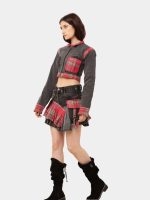 Plaid Denim Skirt Set – Upcycled Check & Denim Co-Ord
