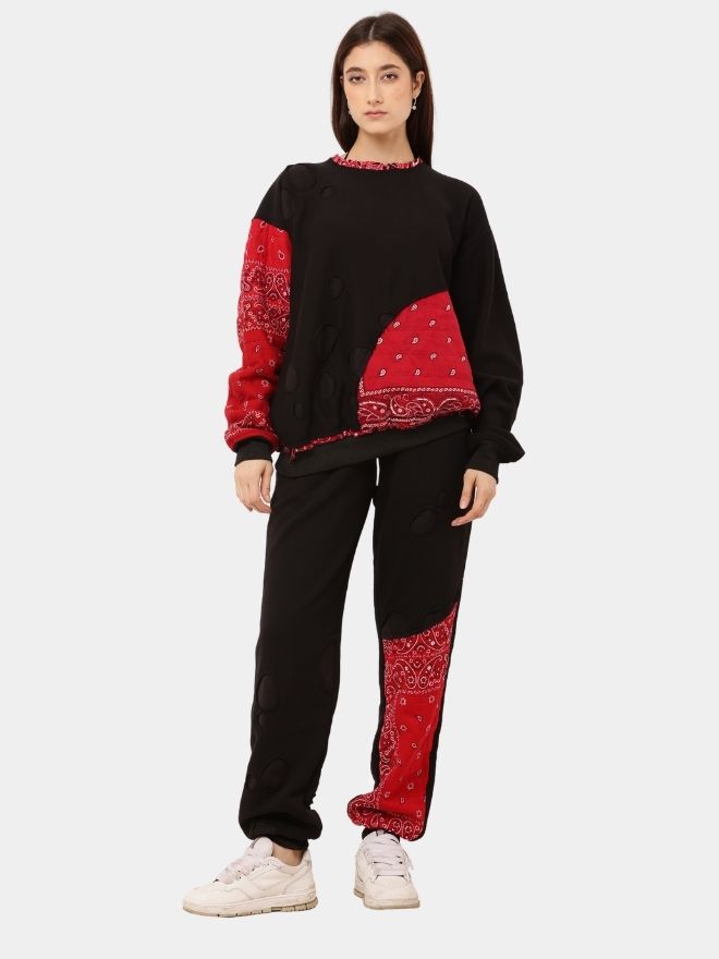 166 Fleece Rebellion Set – Asymmetric Appliqué Streetwear Co-Ord