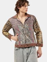 Satin Scarf & Vintage Canvas Jacket – Intricate Stitch Detail - Image 15