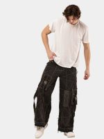 Black Panel Denim Cargo Pants – Contrast Stitch, Rhinestone Detail - Image 14