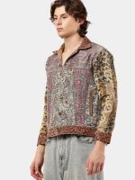 Satin Scarf & Vintage Canvas Jacket – Intricate Stitch Detail - Image 13