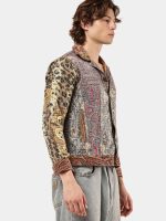 Satin Scarf & Vintage Canvas Jacket – Intricate Stitch Detail - Image 11