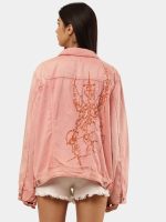 Denim Jacket with Cyberglism Back Print & Hand Cudana Work
