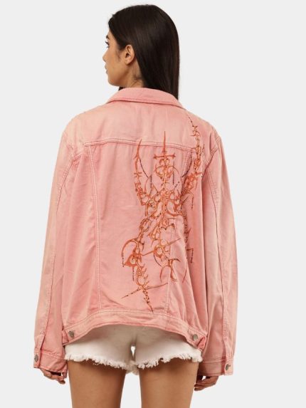 Denim Jacket with Cyberglism Back Print & Hand Cudana Work
