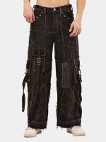 Black Panel Denim Cargo Pants – Contrast Stitch, Rhinestone Detail - Image 12