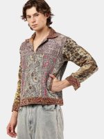 Satin Scarf & Vintage Canvas Jacket – Intricate Stitch Detail - Image 9