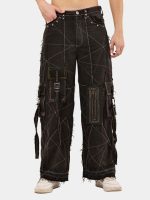 Black Panel Denim Cargo Pants – Contrast Stitch, Rhinestone Detail - Image 11