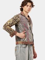 Satin Scarf & Vintage Canvas Jacket – Intricate Stitch Detail - Image 7