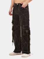 Black Panel Denim Cargo Pants – Contrast Stitch, Rhinestone Detail - Image 7