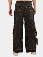 Black Panel Denim Cargo Pants – Contrast Stitch, Rhinestone Detail - Image 6