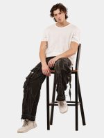 Black Panel Denim Cargo Pants – Contrast Stitch, Rhinestone Detail - Image 5