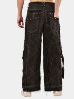 Black Panel Denim Cargo Pants – Contrast Stitch, Rhinestone Detail - Image 4