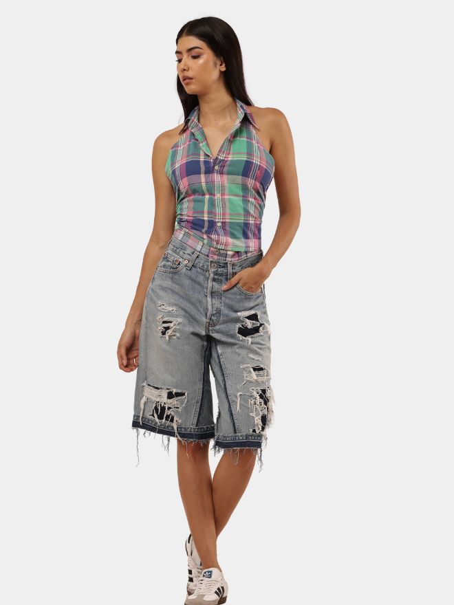 36 Japanese Denim Embroidered Jorts - Image 1