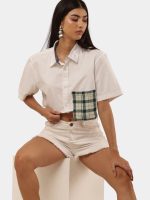 Cropped Shirt Top with Green Patch Pocket - Image 9