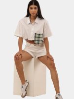 Cropped Shirt Top with Green Patch Pocket - Image 8