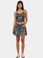 Upcycled Star Patch Denim Corset Top