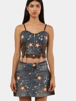 Upcycled Star Patch Denim Corset Top - Image 2