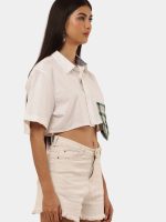 Cropped Shirt Top with Green Patch Pocket - Image 6