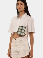 Cropped Shirt Top with Green Patch Pocket - Image 5