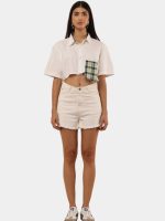 Cropped Shirt Top with Green Patch Pocket - Image 4