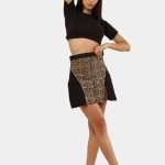 Denim & Canvas Skirt with Leopard Print