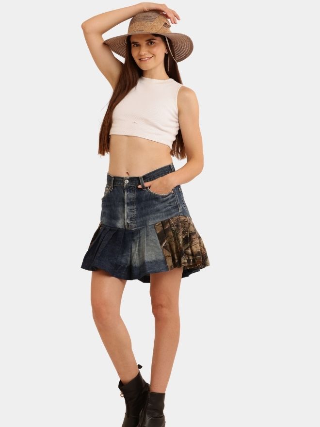 48 Real Tree Pleated Denim Skirt - Image 1