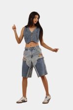 Upcycled Carhartt Blanket-Lined Painted Denim Jorts - Image 2