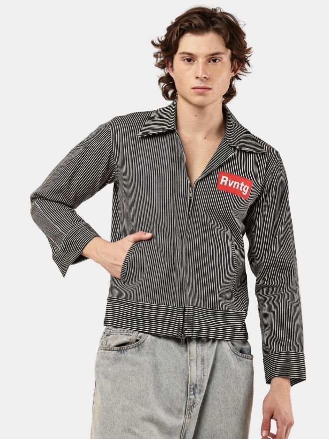 Striped Denim Workwear Jacket Shirt Striped Denim Workwear Jacket Shirt
