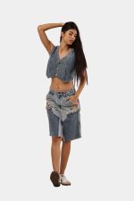 Upcycled Carhartt Blanket-Lined Painted Denim Jorts - Image 7