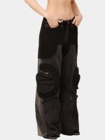 Denim Jeans with Circular Pockets & Cybersigilism Print - Image 3