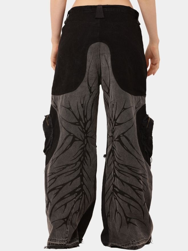 62 Denim Jeans with Circular Pockets & Cybersigilism Print - Image 1