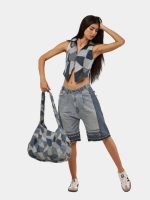 Denim Co-Ord Set – Patchwork Vest & Skirt