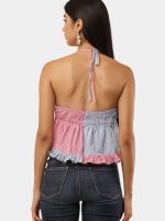 Two-Tone Halter Neck Patchwork Top - Image 3